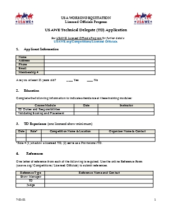 Technical Delegate Application
