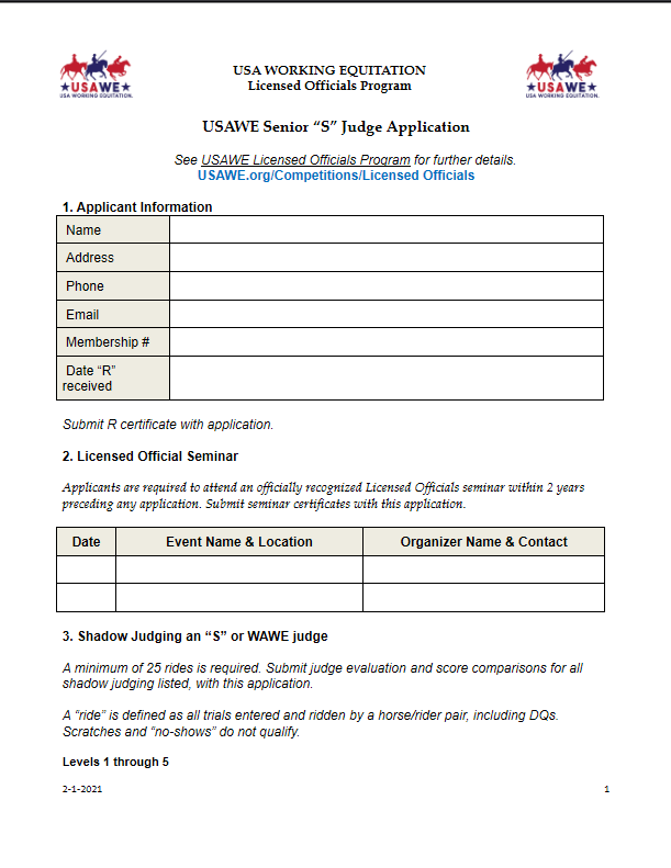"S" Judge Application