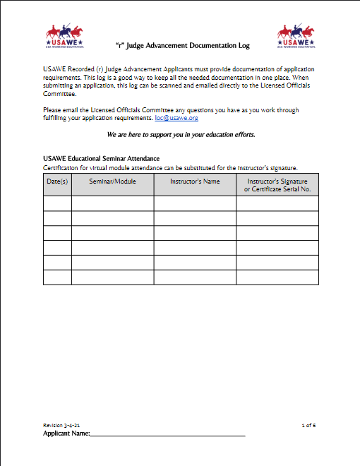 "r" Judge Advancement Documentation Log